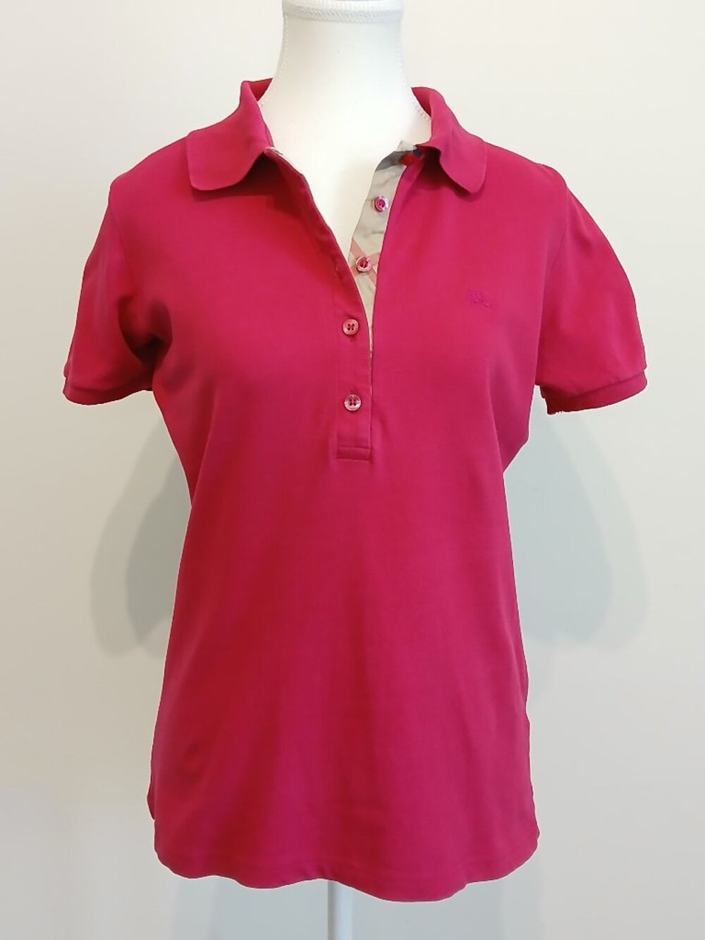 Burberry Short Sleeve Preppy Polo Shirt Vibrant Pink Size Large